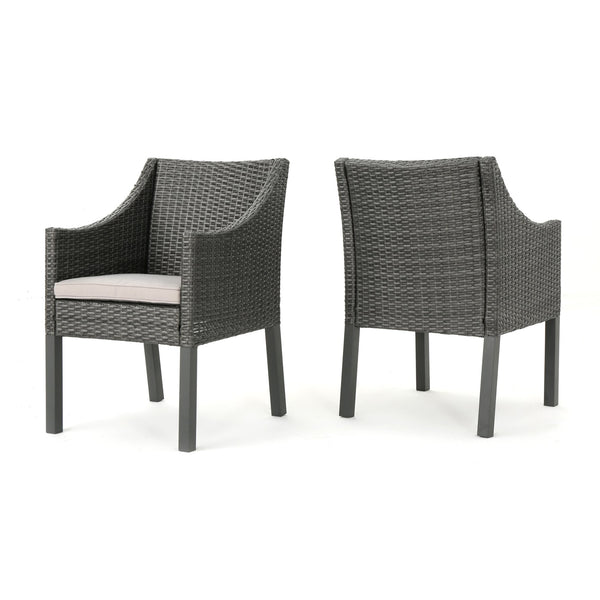 English Elm Christopher Knight Home® - ANTIBES Outdoor Dining Chair Set of 2 — All-Weather PE Rattan, Water-Resistant Cushions, Sleek Design Grey+Silver 40 L x 24.5 W x 11.5 H 61561.00GRY