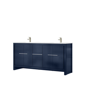 English Elm Navy Blue Double Bath Vanity 72" W With White Quartz Top, Soft-Close Drawers & Nickel Faucet Set B2731P259490