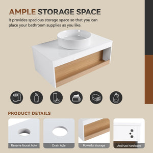 English Elm 36" Floating Bathroom Vanity Light Oak Modular Cabinet with Gel Coat Integrated Sink W3450S00061