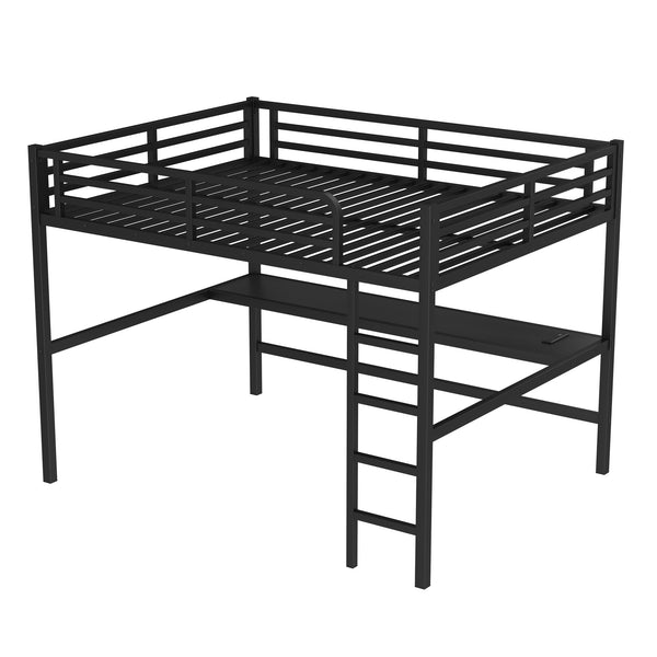 English Elm Metal Queen Size Loft Bed With Integrated Desk, Led Lighting, Power Outlet & Space-Saving Design W1580S00182