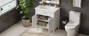 English Elm Christopher Knight Home® - 30 Inches Bathroom Vanity With Soft Close Doors, Curved Design, Adjustable Shelf & Elegant Sink N817P299509W