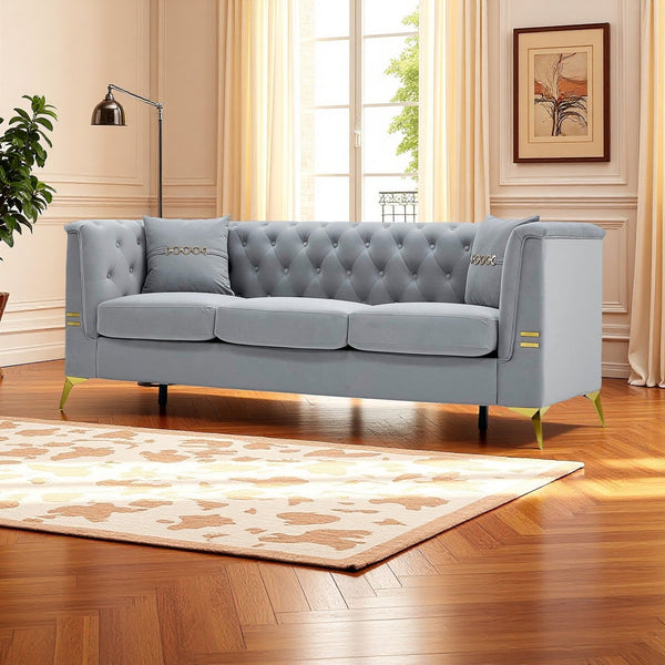 English Elm Fx-P83-Lgy3 Modern Tufted Velvet Sofa – Elegant 3-Seater Couch With Gold Legs & Plush Comfort For Homes W576S00218