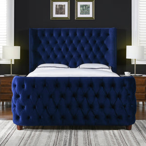 English Elm Jennifer Taylor Home - Brooklyn King Velvet Tufted Bed Set - Luxurious Navy Blue Upholstery With Wingback Design & Support B2719P238193