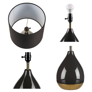English Elm 2-Tone Ceramic Table Lamp Set of 2 with Elegant Silvery Accents, Modern White Ceramic Bases, 21.5"H Black+Gold 19.1 L x 15.35 W x 15.35 H B035P264516