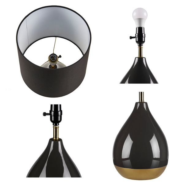 English Elm 2-Tone Ceramic Table Lamp Set of 2 with Elegant Silvery Accents, Modern White Ceramic Bases, 21.5"H Black+Gold 19.1 L x 15.35 W x 15.35 H B035P264516