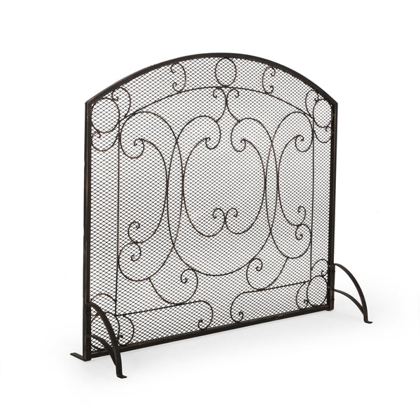 English Elm Christopher Knight Home® - FIREPLACE Black+Gold Iron Screen 40x34.25 Decorative Mesh Guard — Stylish Heat Shield & Spark Barrier 67717.00BBGLD