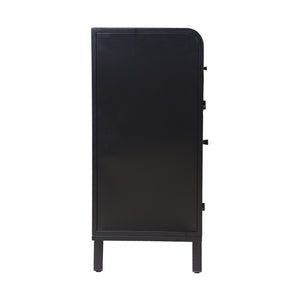 English Elm Modern Sideboard Buffet Cabinet Antique Black Steel Frame with Tempered Figured Glass Doors, Flip-Top Storage Console W3122P272901