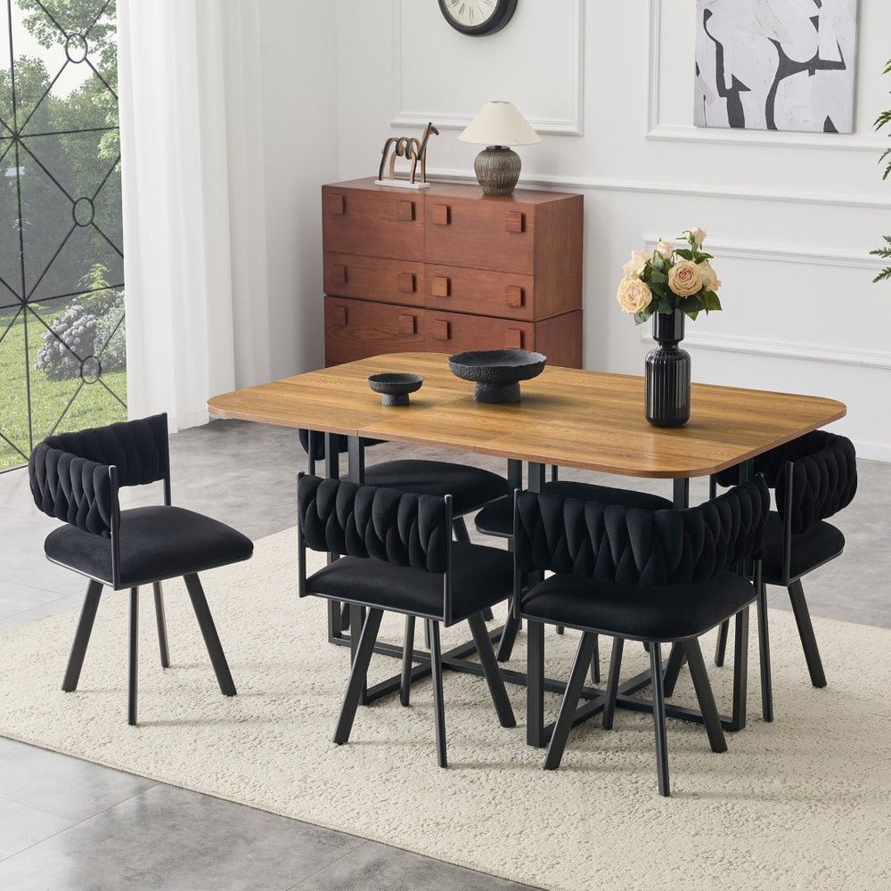 English Elm 7-piece Dining Set Tufted Velvet Chairs Melamine Table Modern Farmhouse Kitchen W3875S00040