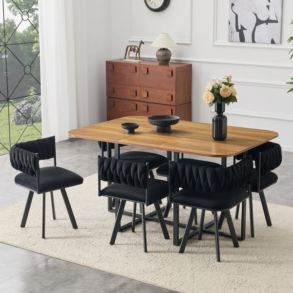 English Elm 7-piece Dining Set Tufted Velvet Chairs Melamine Table Modern Farmhouse Kitchen W3875S00040