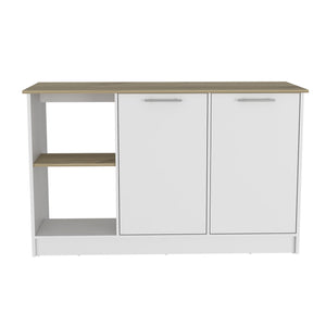 English Elm Kitchen Island With Spacious Countertop, Dual Storage Options & Modern White/Oak Finish Upgrade B097S00158