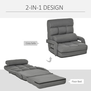 English Elm Homcom Convertible Floor Sofa Bed - Stylish Grey Armchair & Sleeper With Adjustable Positions & Pillow W2225P217477