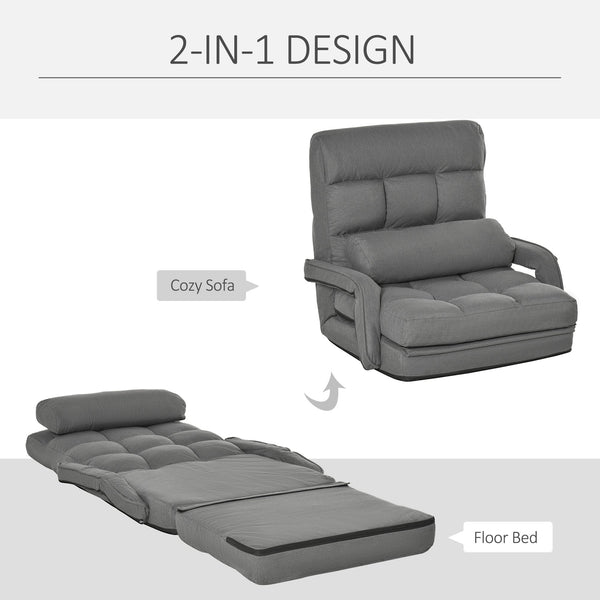 English Elm Homcom Convertible Floor Sofa Bed - Stylish Grey Armchair & Sleeper With Adjustable Positions & Pillow W2225P217477