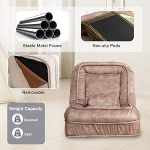 English Elm Upholstered Plush Human Dog Bed with 5 Recline Positions, Massage Cushion & 360° Velvet Comfort Brown W1170P282475