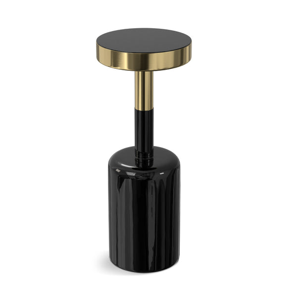 English Elm Frannie Gold & Black Side Table — Handcrafted Iron & Tempered Glass Accent Table, 18" Square B136P203449