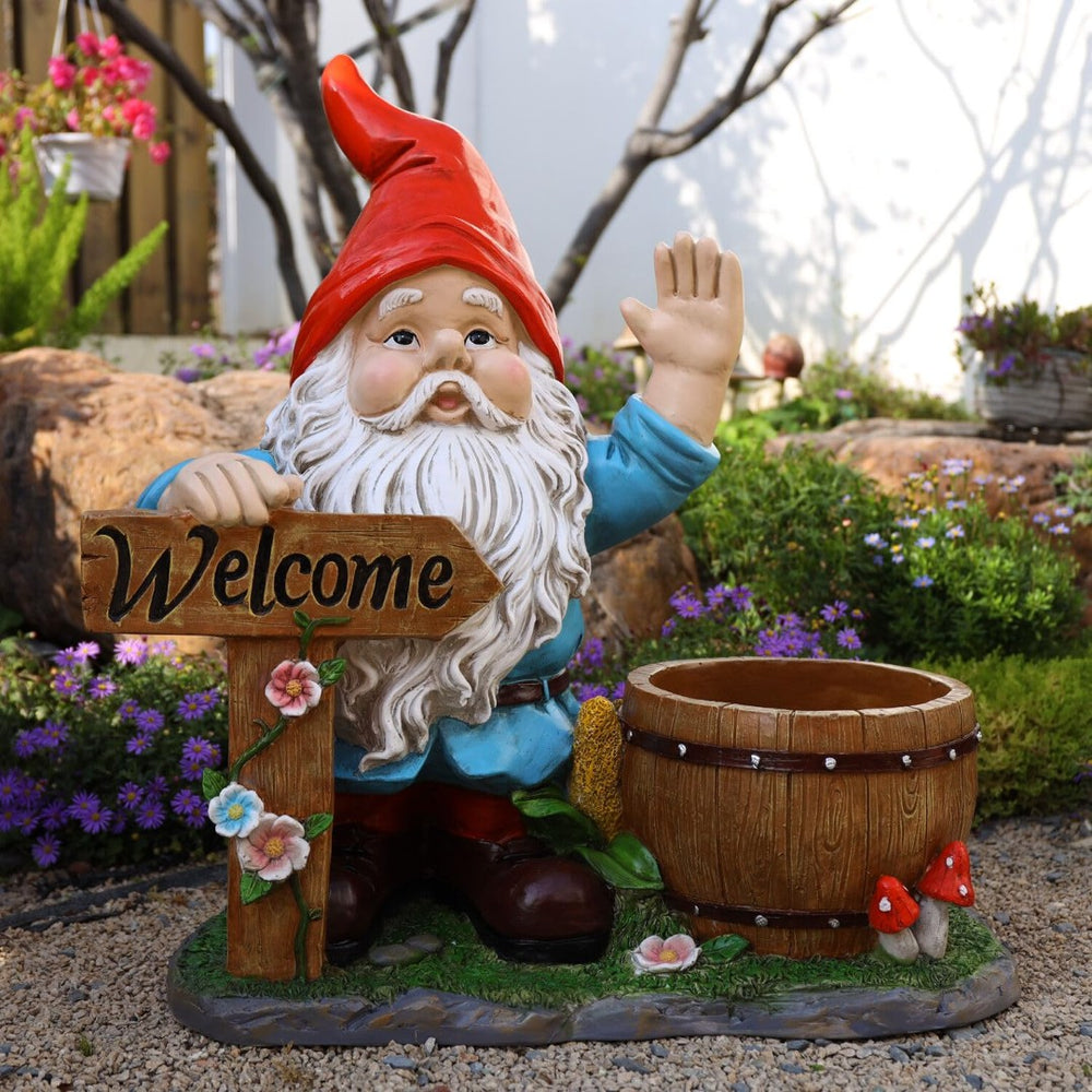 English Elm Outdoor Gnome Statue with Integrated Planter Bowl Whimsical Garden Focal Point W5398P455470