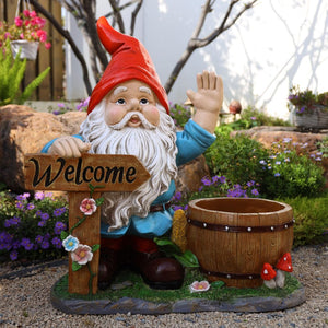 English Elm Outdoor Gnome Statue with Integrated Planter Bowl Whimsical Garden Focal Point W5398P455470