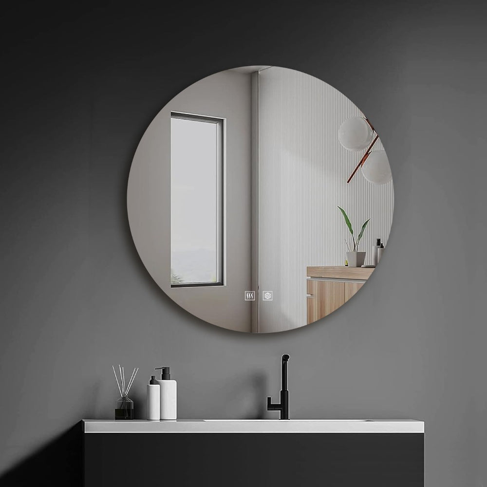 English Elm Nordica Round Backlit Led Vanity Mirror with Defogger for Modern Bathrooms B2731P478355