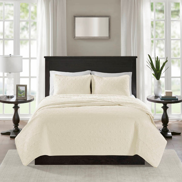 English Elm Reversible Madison Park Quebec Quilt Set King/Cal King – Cottage Stitch Texture, Prewashed Cotton Fill, Antimicrobial Protection B03597399