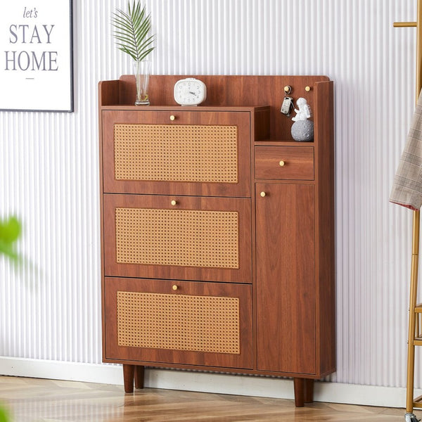 English Elm The Slim Mdf Entryway Shoe Cabinet with Metal Legs and Open Top Storage Platform W3875P387146