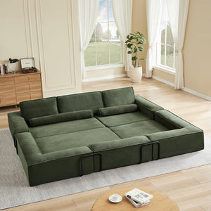 English Elm Large Modular Corduroy Sectional Sofa Configurable Seating for Family Living Rooms Army Green W3396S00056