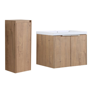 English Elm 24" Wall-Mounted Bathroom Vanity Set With Resin Sink & Side Cabinet – Soft-Close Doors, Modern Design W999S00217