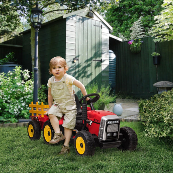 English Elm Aosom Kids Electric Ride on Tractor with Trailer Dual Motors Remote Control Led W2225P229216