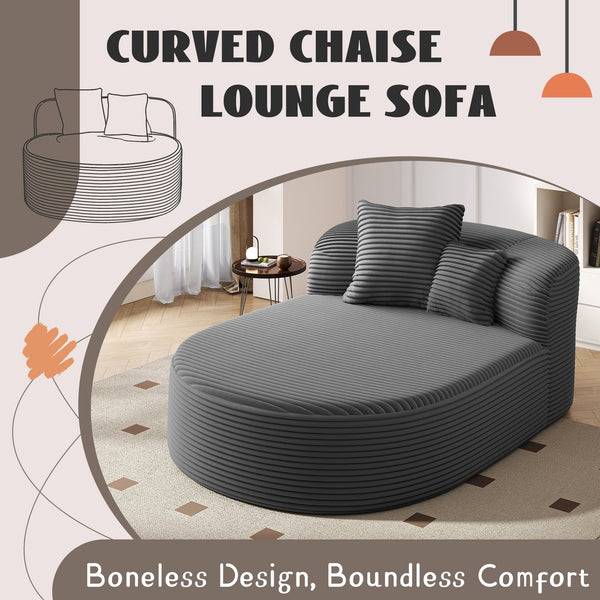 English Elm Modern Chaise Lounge Sofa oversized corduroy chaise with high-density foam, spring support & pillows Gray N719P329129E