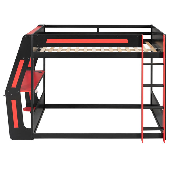 English Elm Full-size Gaming Loft Bed with Integrated Rgb Desk Usb Ports and Esports Frame Red LT000239AAR
