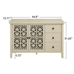 English Elm Hollowed-Out Cabinet With 2 Doors & 3 Drawers – Stylish American Furniture For Versatile Storage Solutions W688P223034