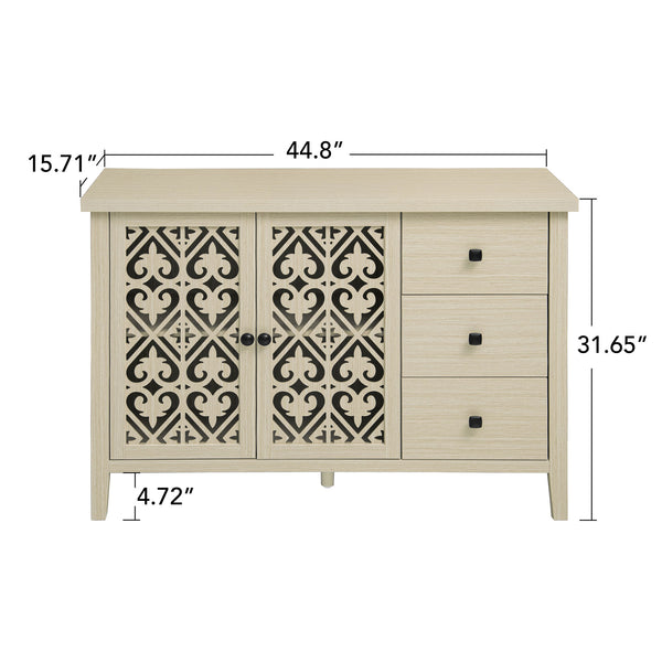 English Elm Hollowed-Out Cabinet With 2 Doors & 3 Drawers – Stylish American Furniture For Versatile Storage Solutions W688P223034