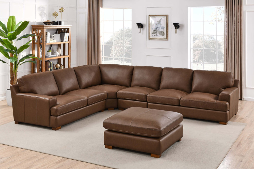 English Elm Leather Match Modular Sectional with Top-grain Upholstery and Flexible Open Plan Seating Dark Brown B2748S00028