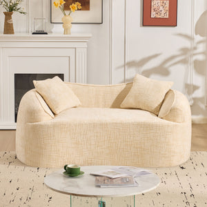 English Elm Beige Curved Two-Person Sofa with Chenille Fabric, Foam+Spring Support, 2 Pillows, Space-Saving Design W3612P350752