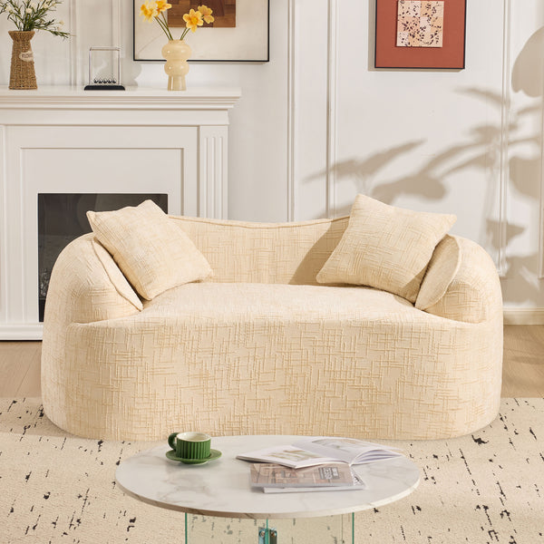 English Elm Beige Curved Two-Person Sofa with Chenille Fabric, Foam+Spring Support, 2 Pillows, Space-Saving Design W3612P350752