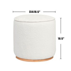 English Elm Faux Sheepskin Round Ottoman Plush Ivory Accent Seat with Wood Grain Metal Base B016P384724