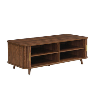 English Elm Modern Mid-century Coffee Table Tambour Doors Open Shelves Warm Wood Living Room Walnut N770P333553W