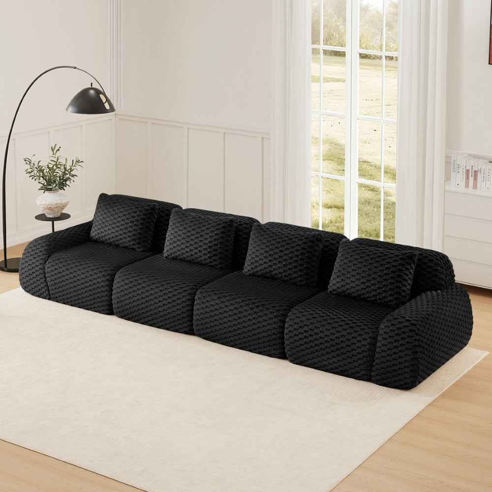 English Elm 146" Modular Sectional Sofa Flannelette 4 Seater Deep Seat Minimalist Living Room W714S01535