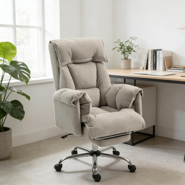 English Elm Reclining High Back Desk Chair with Flannel Cushioning and Extendable Footrest T3971P440171