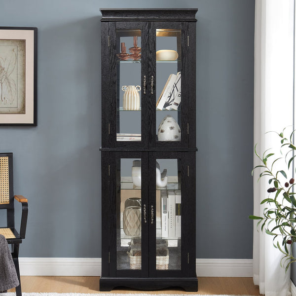 English Elm Lighted Curio Display Cabinet - Elegant Glass Storage With Ambient Lighting For Wine, Toys & More W2275P292640