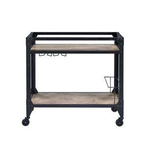 English Elm Rustic Oak And Charcoal 2-Shelf Serving Cart – Industrial Design With Wine Storage & Easy Mobility B062P184580-GIGA