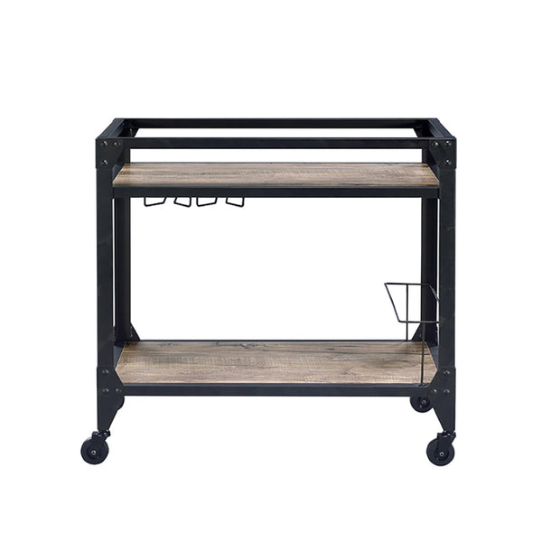 English Elm Rustic Oak And Charcoal 2-Shelf Serving Cart – Industrial Design With Wine Storage & Easy Mobility B062P184580-GIGA
