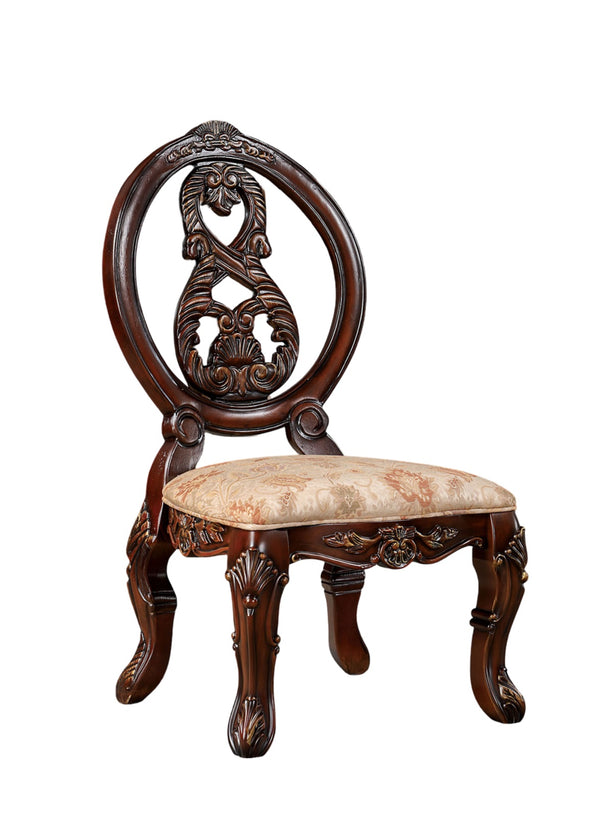 English Elm Traditional Elegant Cherry Side Chairs Set of 2 with Carved Round Backs, Cabriole Legs, Solid Wood Comfort Upholstery and Welt Trim Brown,Tan 49 L x 26 W x 16 H B011P237466