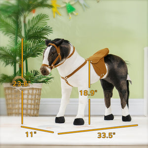 English Elm Qaba Plush Ride on Pony Toy with Saddle Stirrups and Neighing Sound for Kids W2225P249774