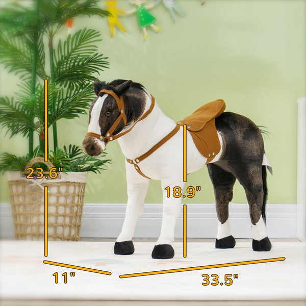 English Elm Qaba Plush Ride on Pony Toy with Saddle Stirrups and Neighing Sound for Kids W2225P249774