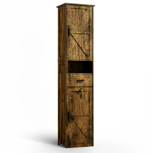 English Elm 69" Slim Tall Storage Cabinet with Barn Doors and Drawer for Small Spaces, Adjustable Shelves, Sturdy Vintage W2386P207759