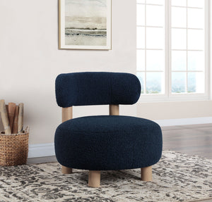English Elm Modern Boucle Upholstered Barrel Accent Chair with Plush Round Seat, Slim Back & Natural Wood Legs Blue 30.51 L x 30.51 W x 32.1 H B011P308571
