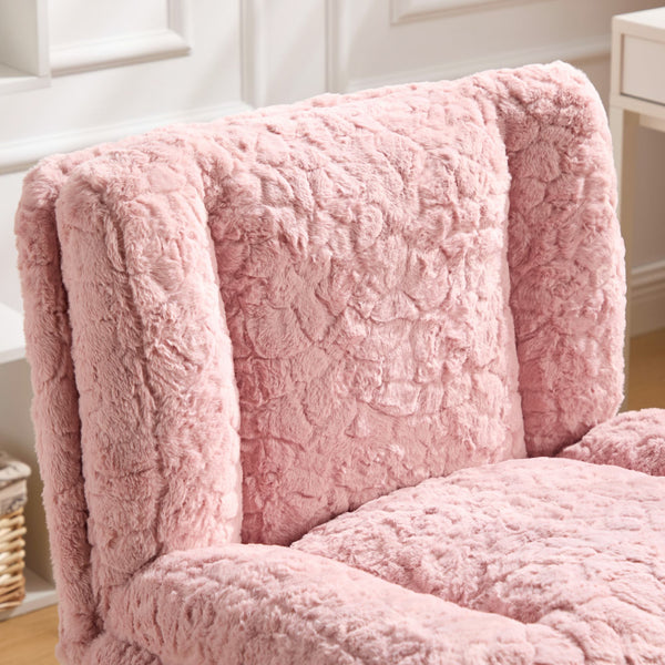 English Elm W26.4 Extra-Wide Faux Fur Office Chair with Metal Base, Ergonomic 360° Swivel, Adjustable Comfort Pink W1143P369104
