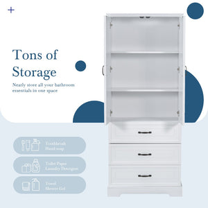 English Elm Tall Bathroom Storage Cabinet - Modern White Design With Adjustable Shelves, Drawers & Doors! N725P206123K-GIGA