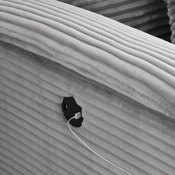 English Elm 47.24-inch corduroy armchair with storage ottoman and USB ports, spring seat, solid wood frame lounge Gray W3356S00021