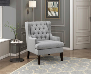 English Elm 1Pc Accent Chair - Elegant Button-Tufted Gray Fabric Upholstery With Plush Foam Cushion For Comfort B011P287709