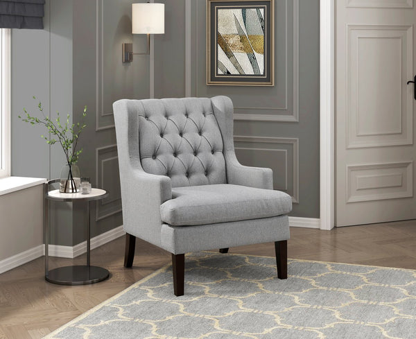English Elm 1Pc Accent Chair - Elegant Button-Tufted Gray Fabric Upholstery With Plush Foam Cushion For Comfort B011P287709